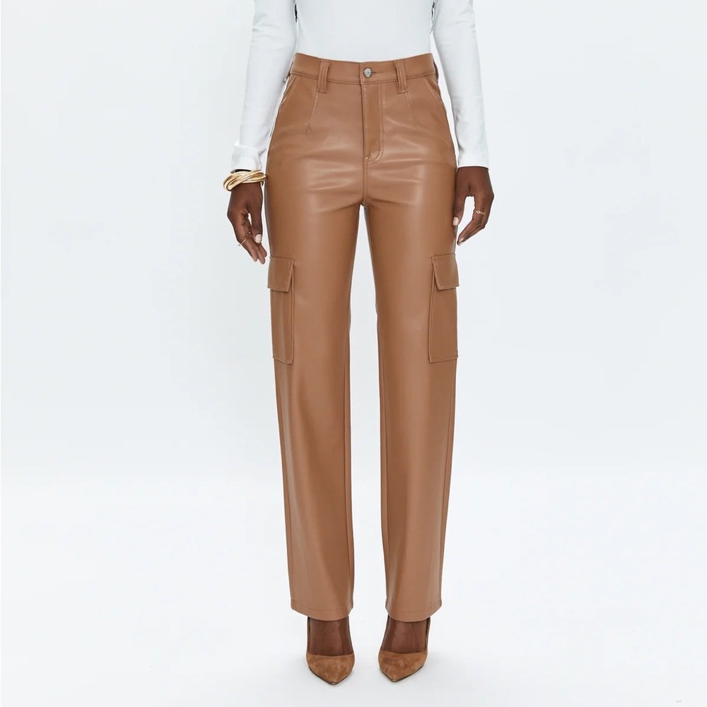 Pistola Cassie Cargo in Almond (Tan) Faux Leather Pant sz 28